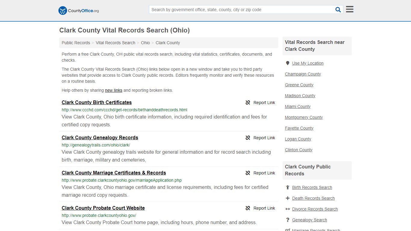 Vital Records Search - Clark County, OH (Birth, Death, Marriage ...