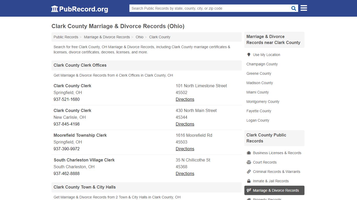 Clark County Marriage & Divorce Records (Ohio)